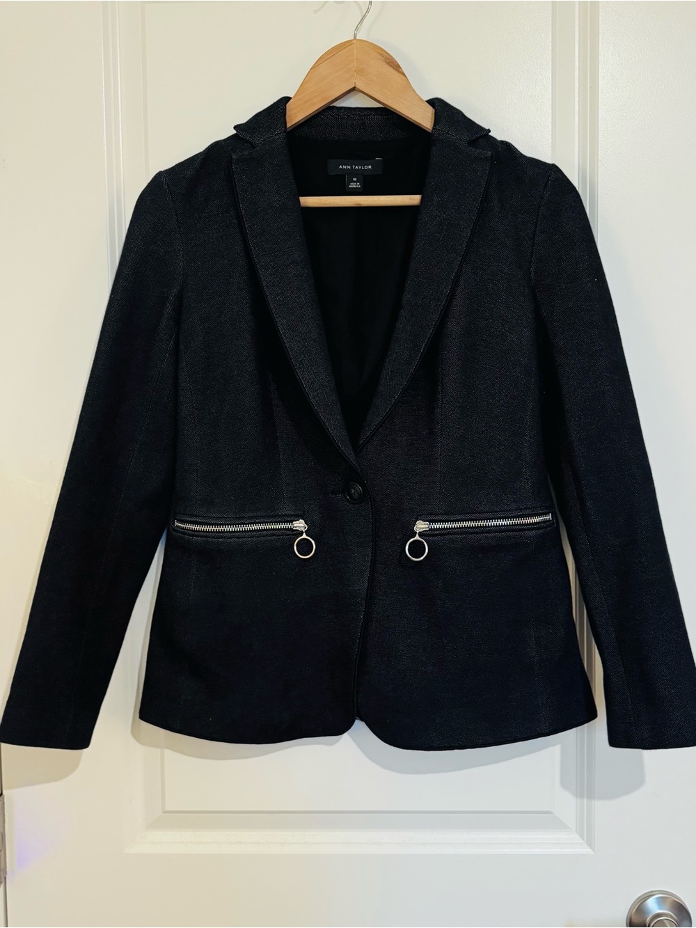 Ann Taylor Blazer Womens 00 Charcoal Gray Ring Zip Pockets Sport Jacket Coat EUC